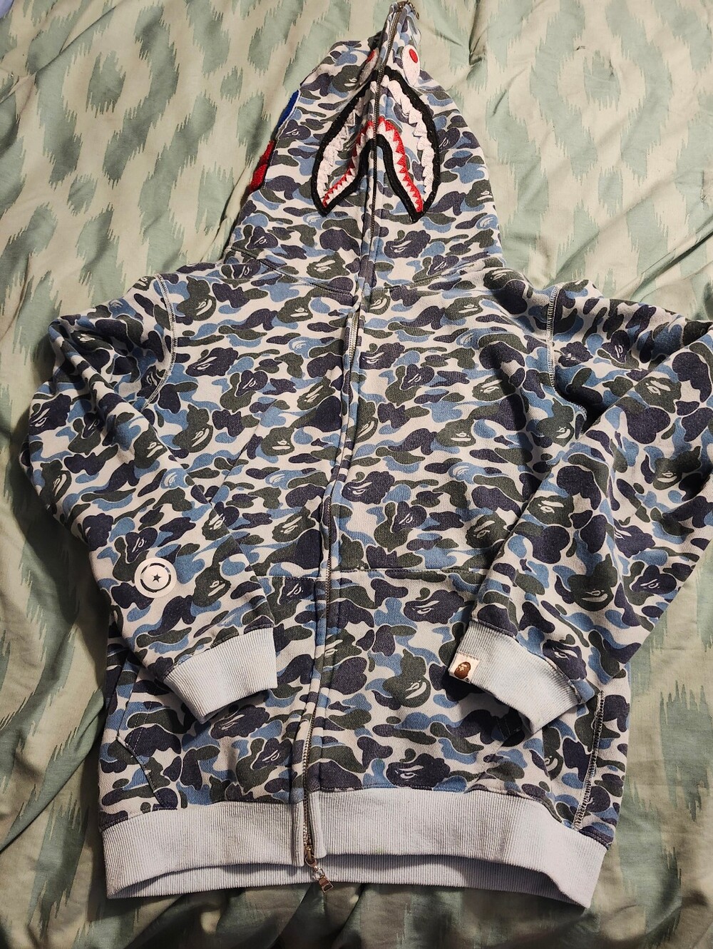 BAPE SHARK WGM FULL ZIP HOODIE COLOR CAMO BLUE MEN'S SIZE MEDIUM